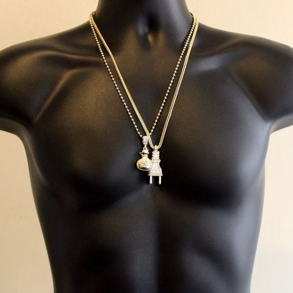 14K Gold Chain Money Bag Pendant - Picture 2 of 3